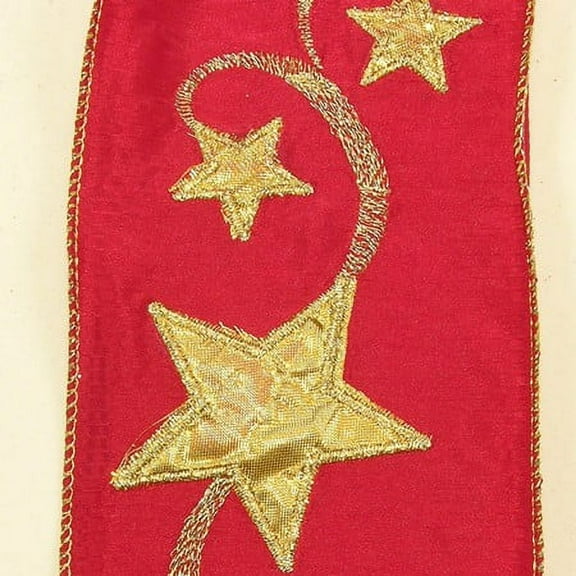 Red and Gold Star Wired Craft Ribbon 4" x 10 Yards