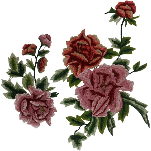 Peony Fabric Patch Embroidery Applique Patch Water Soluble Patch for Clothing Decoration Sew on Badges 1 Set/ 2piece