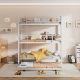thumbnail image 3 of Metal Twin Size Triple Bunk Bed, Twin Size Trundle Bed, Metal Sturdy Triple Bunk Bed Frame with Guardrails for Dorm Bedroom, Guest Room, Detachable Design for 4 (Antique White), 3 of 9