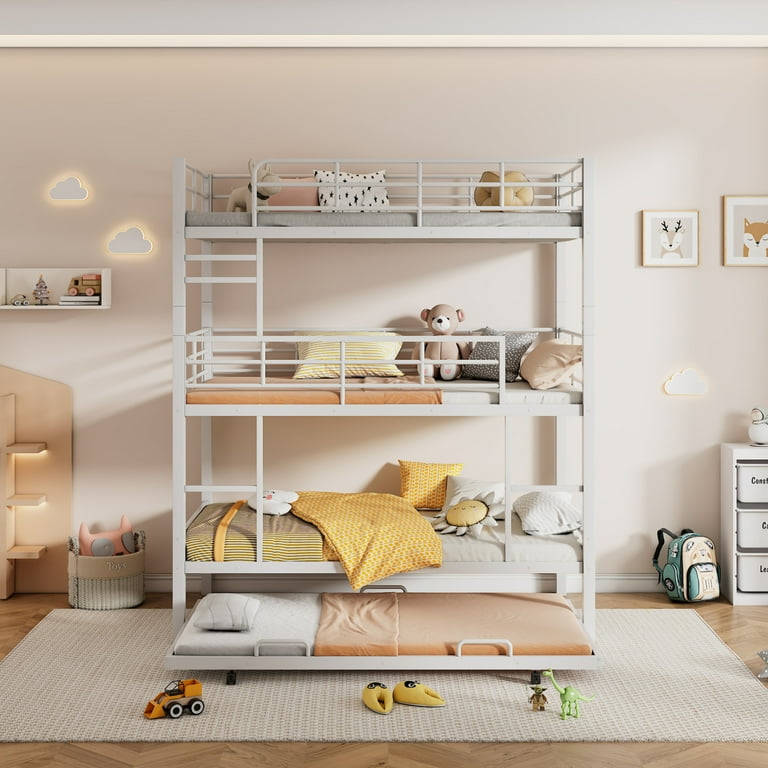 Metal Twin Size Triple Bunk Bed, Twin Size Trundle Bed, Metal