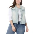 thumbnail image 2 of Unique Bargains Women's Plus Size Chest Pockets Single Breasted Denim Sleeveless Jacket, 2 of 6