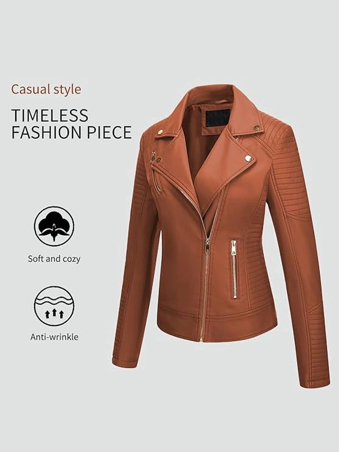 Giolshon Women's Faux Leather Jacket Moto Water Resistant Coat