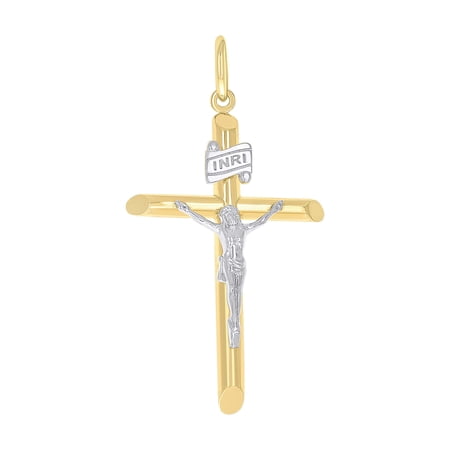 14k Two-tone Gold Unisex INRI Crucifix Cross Religious Charm Pendant