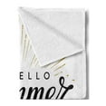 thumbnail image 2 of Hello Summer Soft Flannel Fleece Throw Blanket, Simplistic Hand Drawn Lettering Typography Holiday Party, Cozy Plush for Indoor and Outdoor Use, 50" x 60", Charcoal Grey White, by Ambesonne, 2 of 5