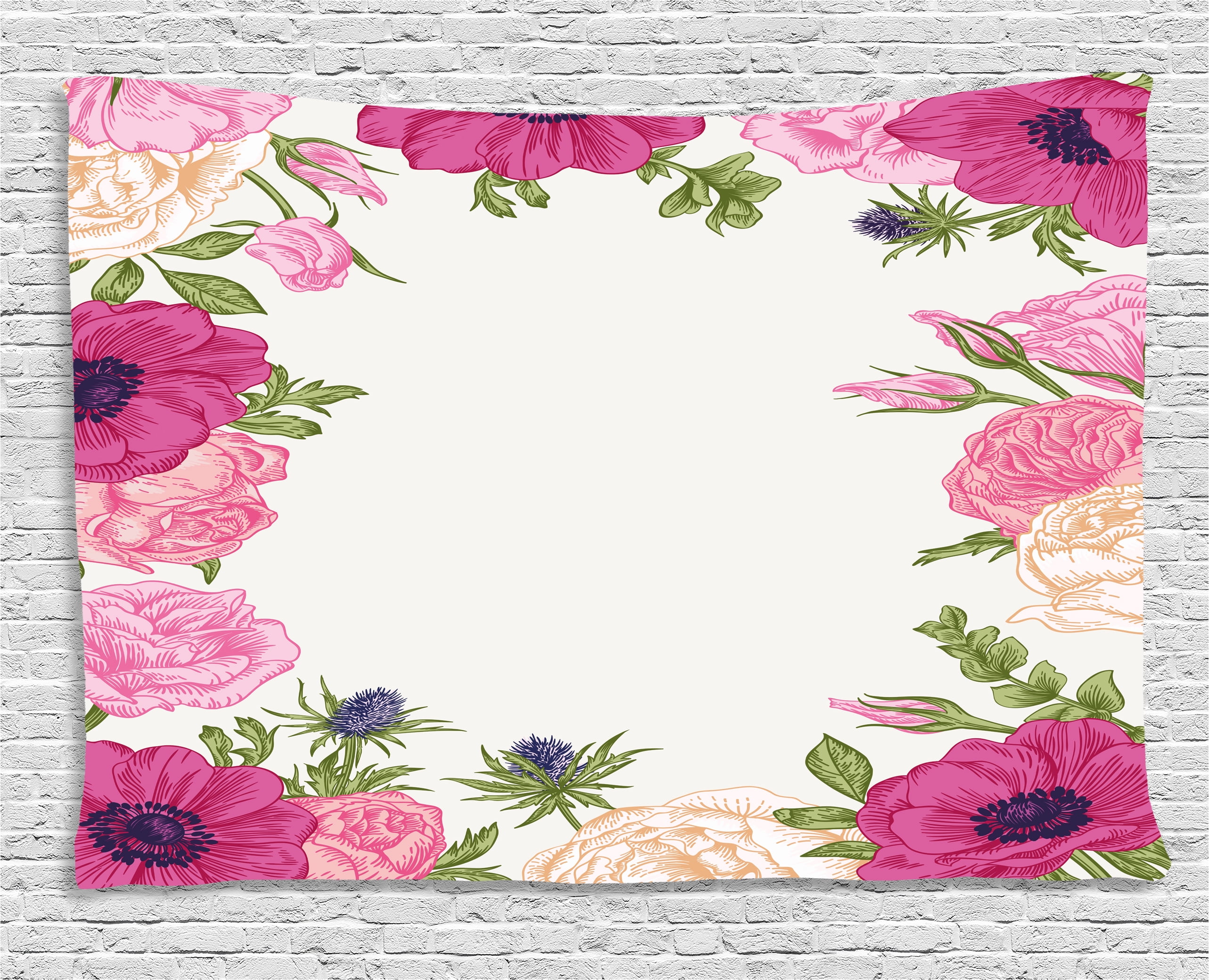 Anemone Flower Tapestry Pink Rose And Anemone Flowers Frame Lively