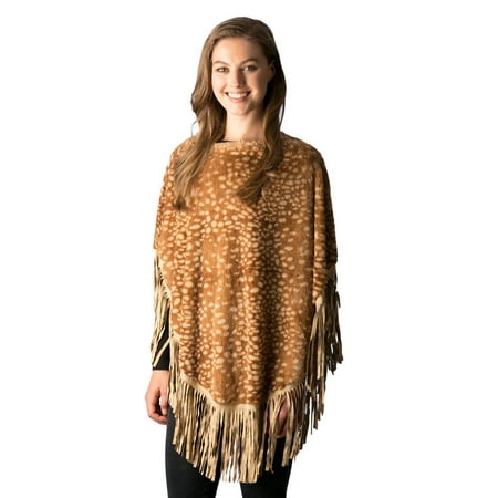 SASSY SCARVES - Womens Animal Print Faux Fur Poncho Top with Suede Fringe Detail - Walmart.com