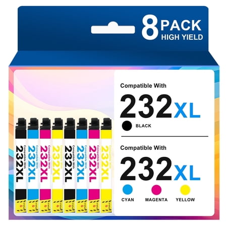 232XL Ink Cartridges 8-Pack, Compatible for Epson 232XL 232 Printer Ink for Workforce WF-2930 WF-2950 Expression XP-4200 XP-4205 (2 x Black, 2 x Cyan, 2 x Magenta, 2 x Yellow)