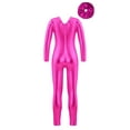 thumbnail image 2 of iiniim Kids Girls Full Body Ballet Dance Gymnastic Leotard Metallic Long Sleeve One Piece Unitard with Hair Scrunchie A Hot Pink 6, 2 of 7