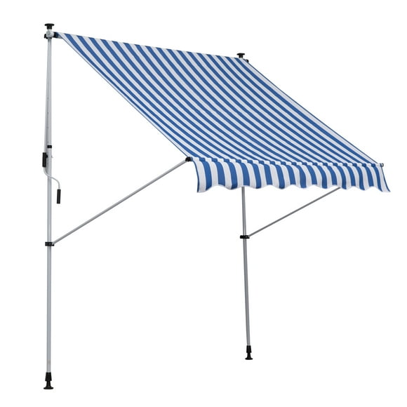 Outsunny 6.6'x5' Manuel Rétractable Patio Store Porte Parasol Terrasse Abri UV Résistant à l'Eau Protecteur Bleu