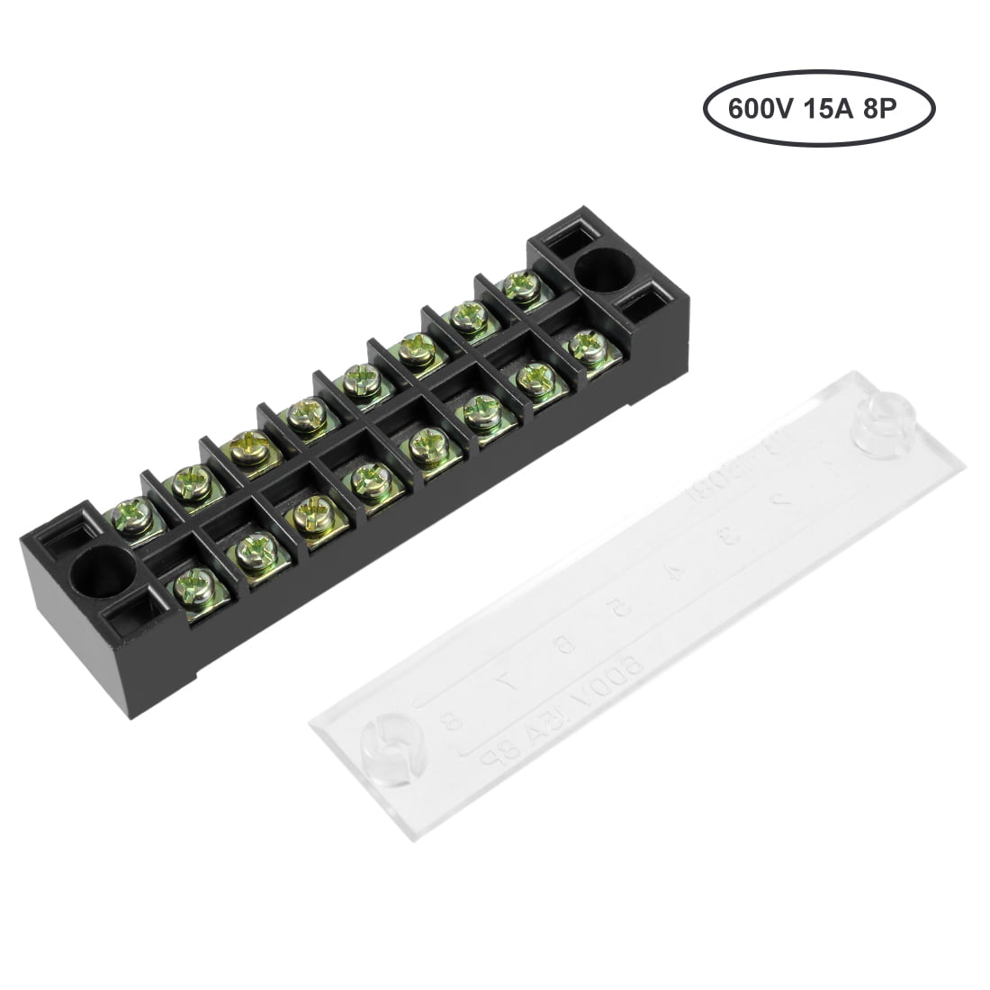 2pcs 600V 15A 2 Rows 8 Positions 8P Covered Screw Terminal Barrier Strip Block