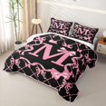 thumbnail image 3 of Manfei Pink Bow Letter M Bed Spread Queen, Kawaii Ribbon Queen Coverlet Set for Girls Women, 3 of 7