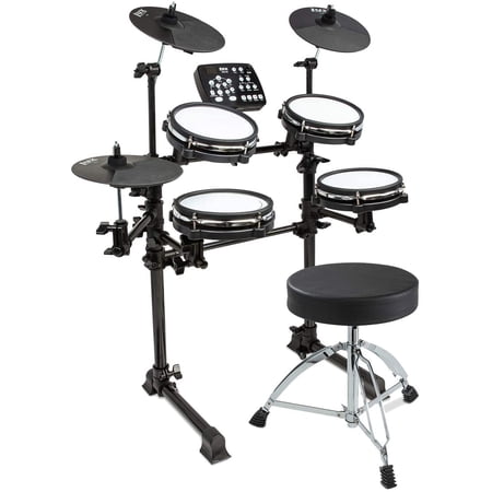 LyxJam 7-Piece Electronic Drum Set, Pro Electric Drum Set with Mesh Fabric, Throne & Sticks Included