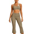 thumbnail image 2 of Women Racerback Scoop Neck Sports Bra High Waist Cropped Flare Pants 2 Piece Athletic Workout Outfit Sets Coffee M, 2 of 9