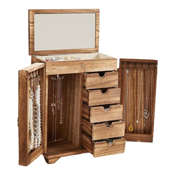 golytefs Wood Jewelry Box Jewelry Holder 5 Layer with Drawers & Mirror for Dressing Table