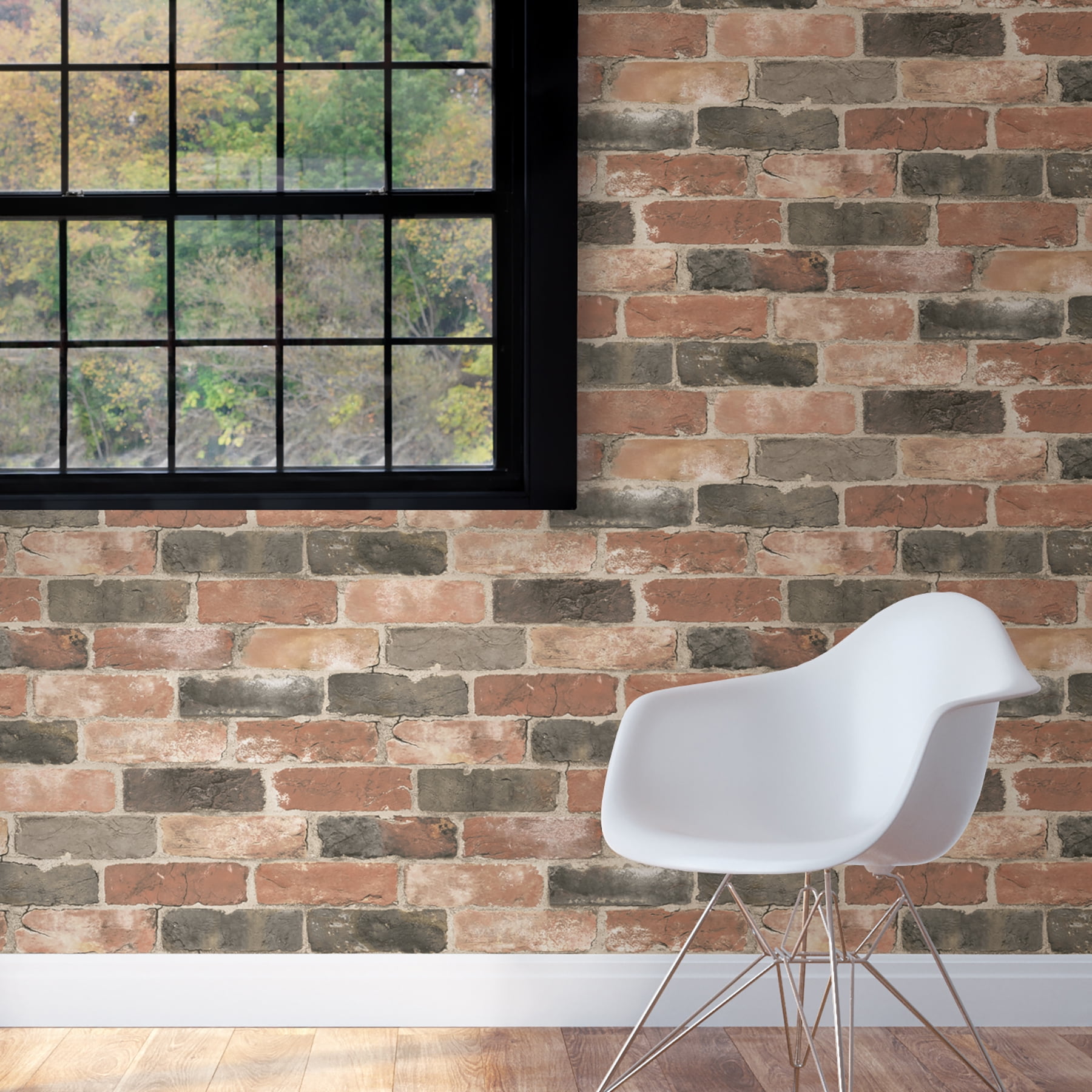 NuWallpaper Newport Reclaimed Brick Vinyl Peel And Stick Wallpaper, 216-in by 20.5-in, 30.75 sq. ft.