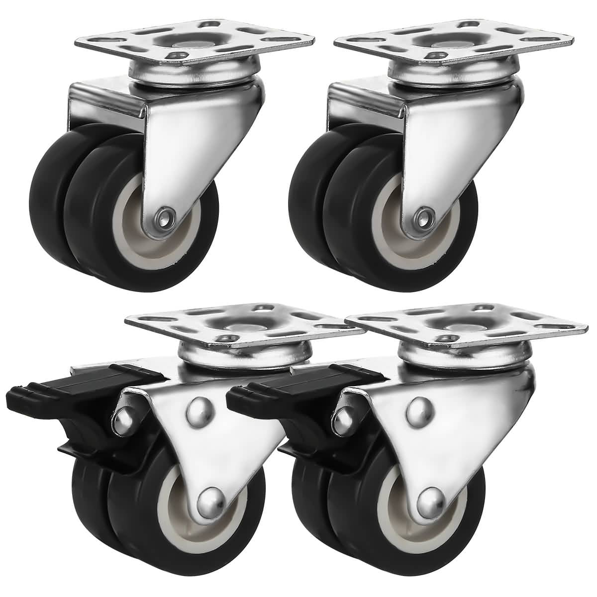 Lot of 10 Twin Wheel Casters Swiveling Top Plate with Brake 2-Inch 