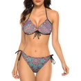 thumbnail image 1 of NICKSUN Ensemble Bikini à Imprimé Floral Mandala pour Femmes, Maillots de Bain 2 Pcs String Licou Triangle, 1 of 6