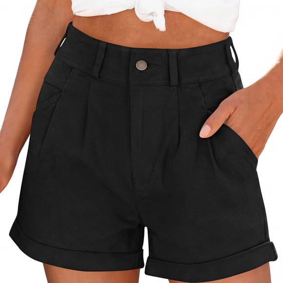 Womens Summer Shorts Casual High Waisted Pleated Tailored Shorts with Pockets, S