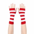 thumbnail image 2 of Unique Bargains 1 Pair Fingerless Gloves Stripes Style Knit Gloves Red, White, 2 of 5