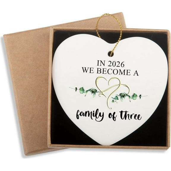 New Mom and Dad Ornament 2026 Family of Three Ceramic Keepsake Pregnancy Reveal Gift for Parents to Be