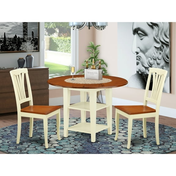 Round Dinette Set - 3 Piece Table & Chairs - Contemporary Design - Buttermilk Cherry Finish