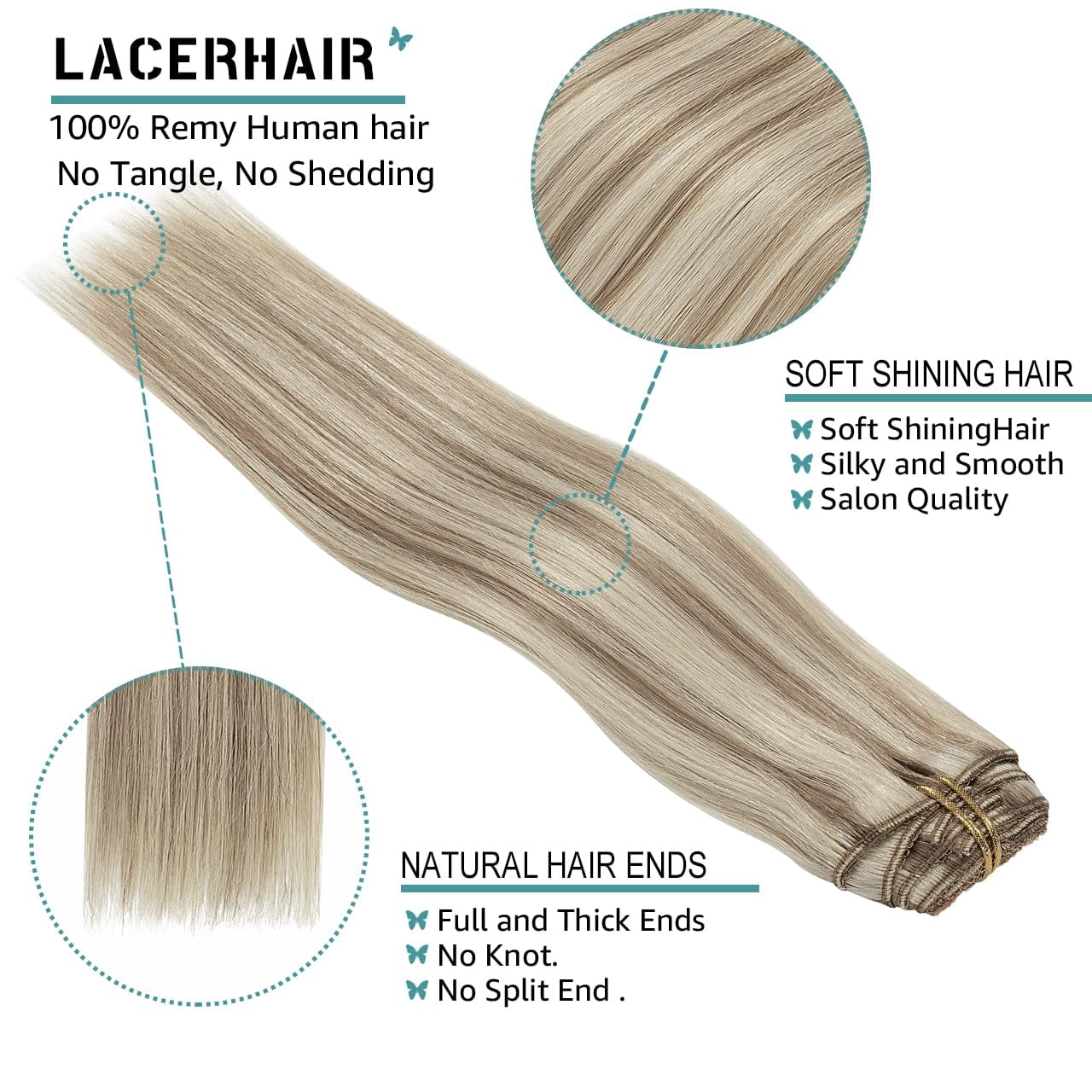 Lacer Clip in Hair Extensions Real Human Hair Golden Blonde Highlight Platinum Blonde Remy Human Hair Extensions Clip ins for Women 14 Inch 120g 7Pcs Natural Human Hair