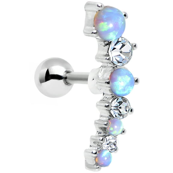 Body Candy Stainless Steel Blue Synthetic Opal Clear Left Cartilage Earring 16 Gauge 1/4"