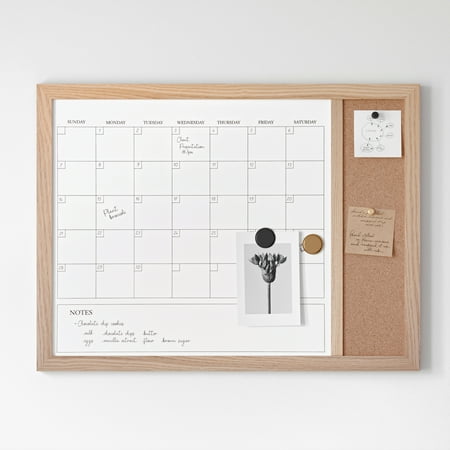 Martha Stewart - Everette Dry Erase Magnetic Monthly Calendar/Cork Board-24x18 - Light Natural Woodgrain