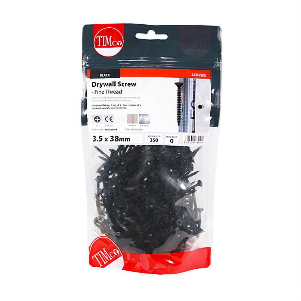 Timco - Drywall Screws - Fine Thread - PH - Bugle - Black (Size 3.5 x 38 - 350 Pieces)