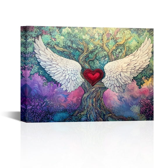 Angel Wing with Love Tree Art Painting Wall Decor 12x16Inch(Framed)