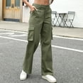 thumbnail image 3 of AILIYIL Cargo Pants Women High Waist Casual Pants Wide Leg Pants Baggy Streetwear Trousers 6 Pockets (Green,XXL), 3 of 7