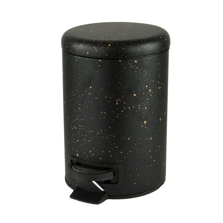 ELLE Paris Speckled Design 3 Liter Step Pedal Metal Bathroom Garbage Can with Lid, Black