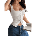 thumbnail image 1 of Womens Square Neck Button Down Ribbed Tank Tops Cute Sleeveless Summer Tops White XL, 1 of 7