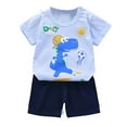 thumbnail image 1 of PMVFHDE Toddler Boys' Dinosaur Print Short Sleeve Top & Shorts Set - Soft Cotton Summer Sleepwear, Loungewear, Playwear Cartoon Dino Design, Breathable & Comfortable Outfit e-Light Blue,6-12 Months, 1 of 3