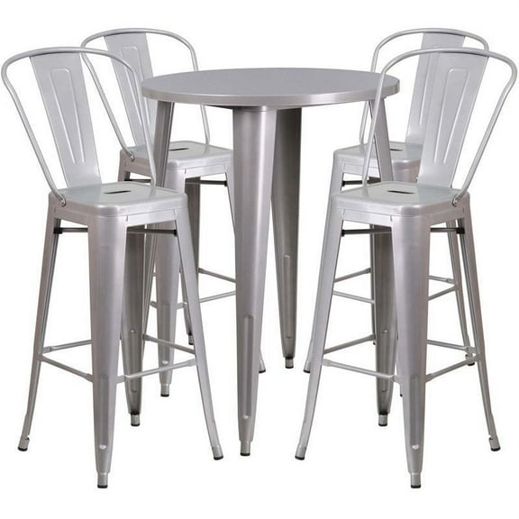 Bowery Hill 5 Piece 30" Round Metal Patio Pub Set in Silver