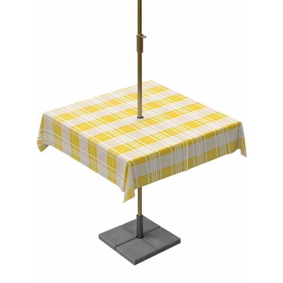 Outdoor Tablecloth with Umbrella Hole for Patio/Picnic/Party/Camping, Yellow Plaid Striped Waterproof Table Cloth Square Cover Washable, Farmhouse Checkered Modern Abstract Art (60"x 60")