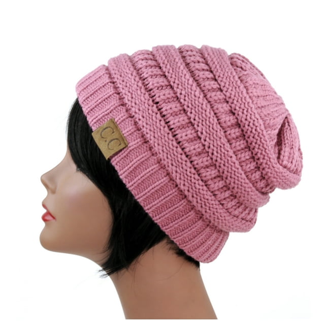 Bonnet Unisexe Tendance Chaud Chunky Doux Extensible en Tricot Torsadé Skully-HAT20A-Rose