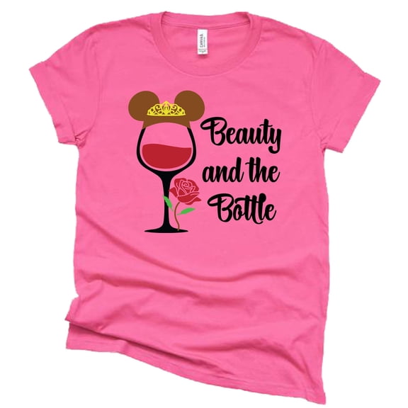 Beauty and The Bottle Shirt, Beautyshirt, Theme Park Shirt Unisex Short Sleeve (Large-DarkPink)