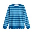 thumbnail image 6 of Dzrciro Sweatshirt for Women, Stripe Long Sleeve Crew Neck Navy Pullover Tops with Scalloped Hem, Fall Casual Loose Comfy Sweatshirts S-2XL, 6 of 8