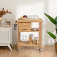 thumbnail image 2 of Giantex Bamboo Kitchen Island Cart Trolley, 3-Tier Rolling Kitchen Cart w/ 2 Drawers, Open Shelves, Towel Rack, Kitchen Serving Storage Cart for Kitchen, Dining Room, Living Room, Natural, 2 of 10