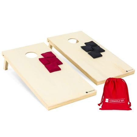 Cornhole Game Bags Best Choice Products 4x2ft Portable Full Size Solid Wood Cornhole Bean Bag Toss Game Board Set w/ 8 Bean Bags, Carrying Bag - Black/Red ()