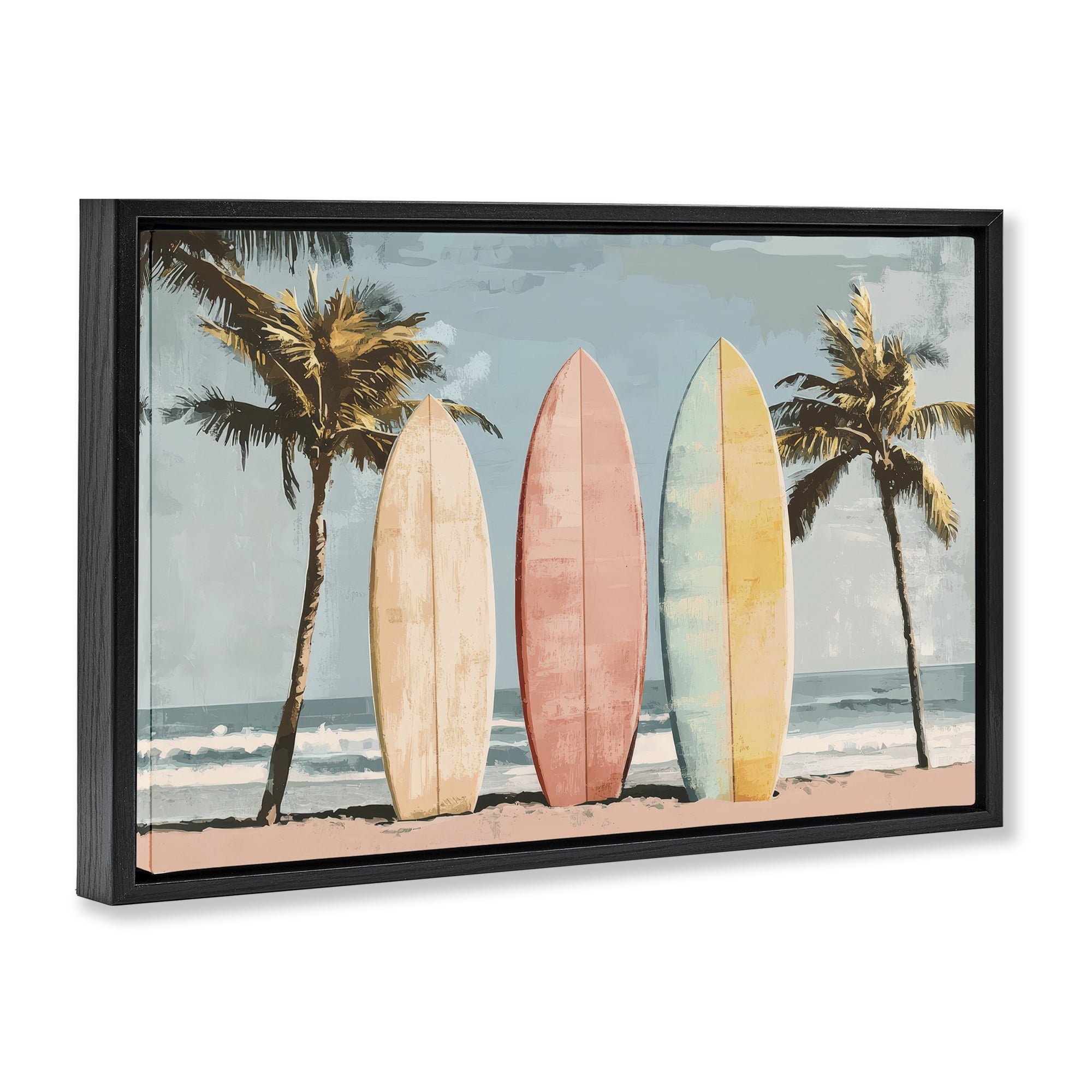 Stupell Industries Paradise Surfboard Trio Black Framed Floater Canvas Wall Art, design by Petal Prints Design