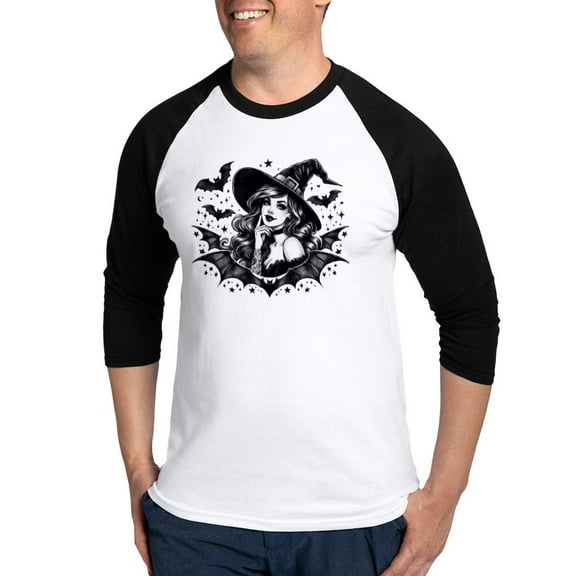 CafePress - Batty Witch Baseball Jersey - Cotton Baseball Jersey, 3/4 Raglan Sleeve Shirt
