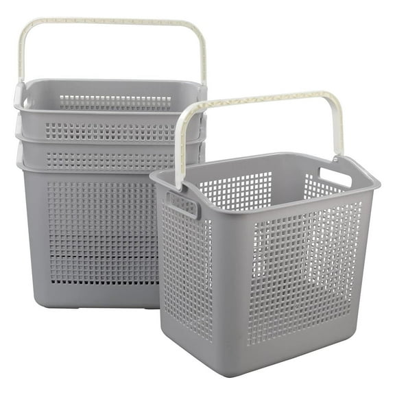 4-Pack 35 L Plastic Laundry Hamper with Handles, Dirty Clothes Storage Basket, Gray