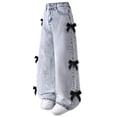 thumbnail image 4 of Pimfylm Tall Girl Wide Leg Jeans Tween Girls Baggy Jeans, Casual Elastic Waistband Wide Leg Jeans with Butterfly Embroidered, Cute Pants for Girls Light Blue,Size for 11-12 Years, 4 of 9