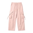 thumbnail image 5 of JUUYY Men's Parachute Pants Straight Leg Casual Baggy Cargo Pants Drawstring Elastic Waist Loose Fit Trouser with Multi Pockets Pink XXXL, 5 of 7