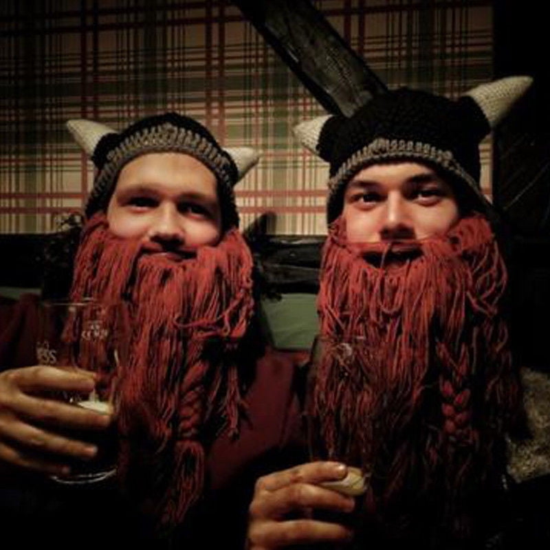 Fortune Men Fashion Viking Beard Hat Barbarian Vagabond Knit Cool Beanie Horns Beard Cap Other