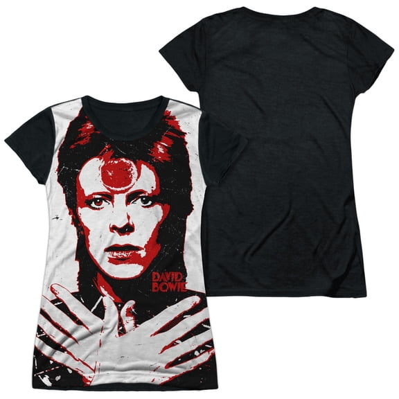 David Bowie - Piercing Gaze - Juniors Teen Girls Black Back Sleeve Shirt - X-Large
