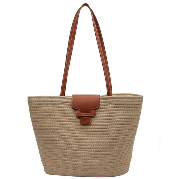 Bolso de mano grande de playa para mujer, bolso de hombro tejido a mano de algodón de ganchillo para verano