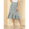 thumbnail image 5 of Unique Bargains Women's Floral Elastic Waist Ruffle High Low Hem Skirts, 5 of 5